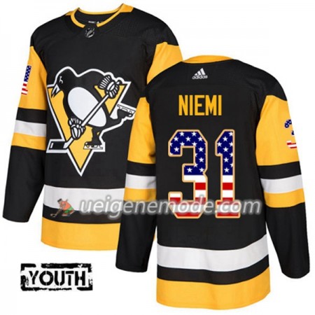 Kinder Eishockey Pittsburgh Penguins Trikot Antti Niemi 31 Adidas 2017-2018 Schwarz USA Flag Fashion Authentic